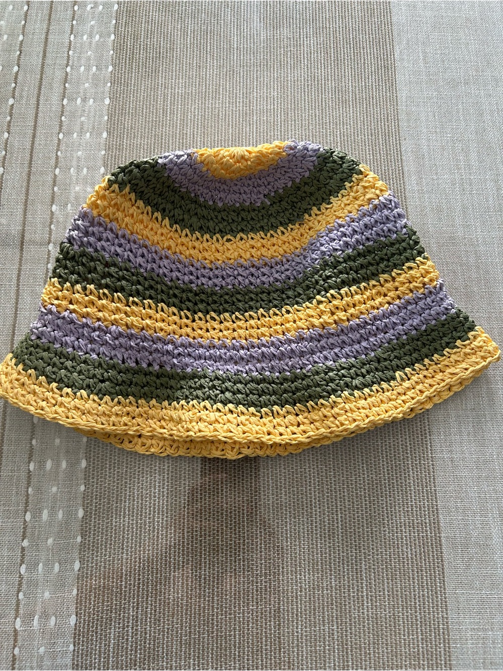 Joe Fresh Striped Crochet Bucket Hat in Yellow, Olive, and Lavender